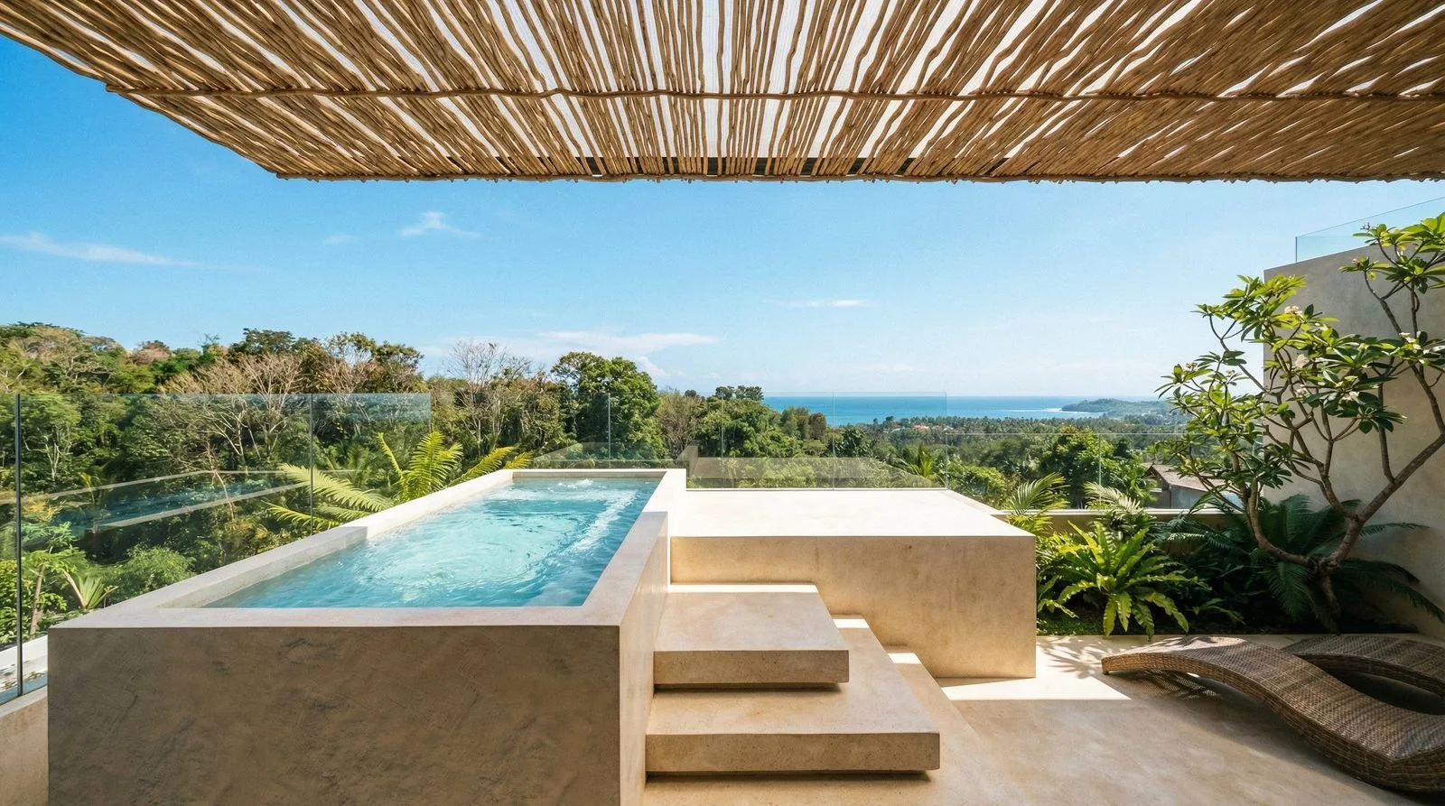 Auraya villa pool deck with ocean view